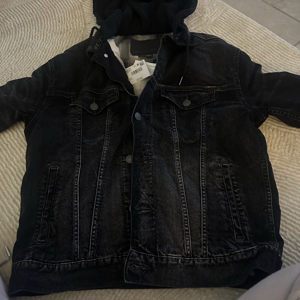 American Eagle Outfitters Dark Denim Jacket with Hood